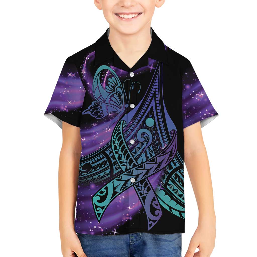 In September We Wear Teal And Purple Family Matching Summer Maxi Dress and Hawaiian Shirt Magic Ribbon Semicolon LT01 Son's Shirt Purple - Polynesian Pride