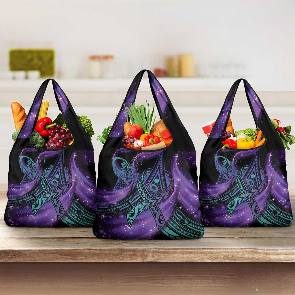 In September We Wear Teal And Purple Grocery Bag Magic Ribbon Semicolon