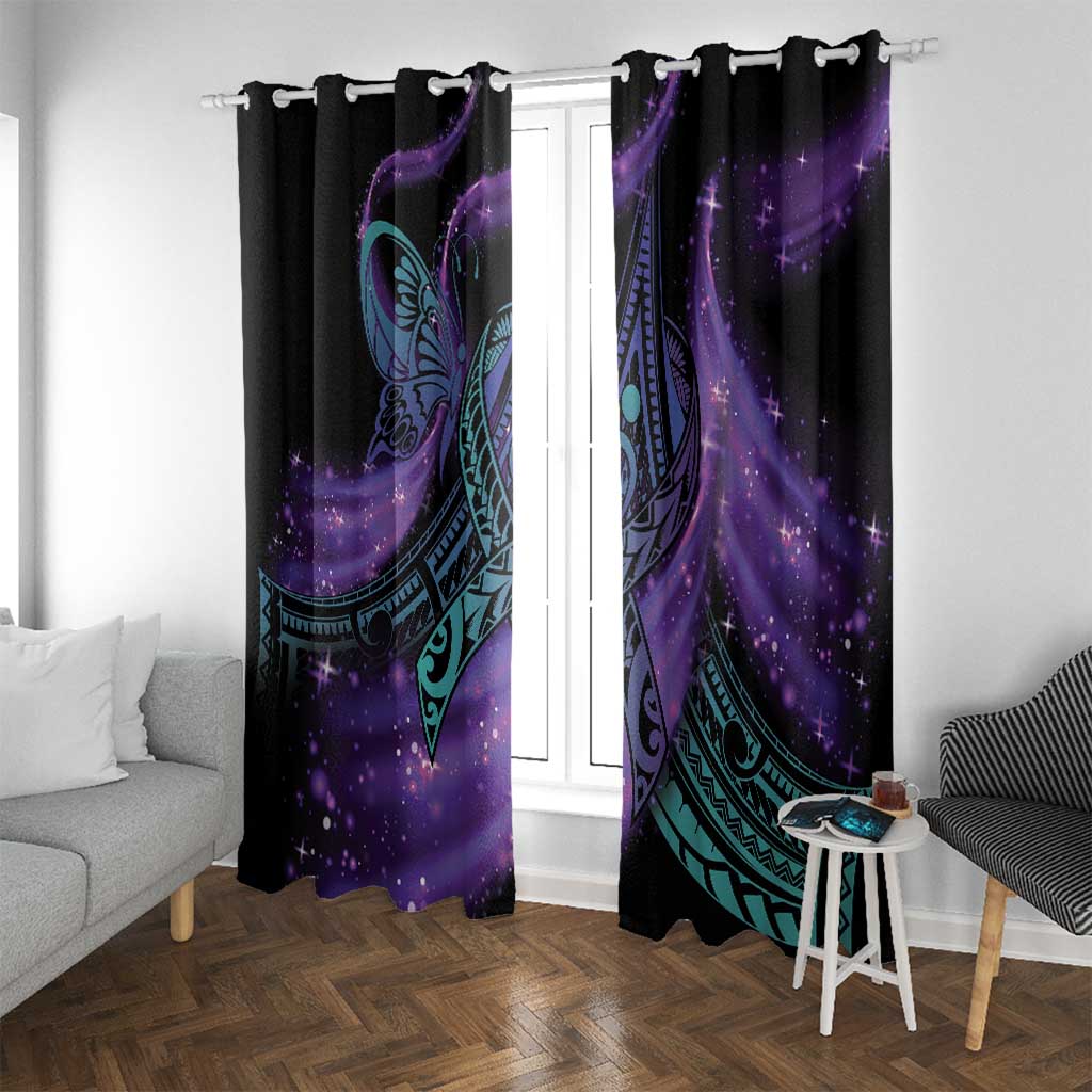 In September We Wear Teal And Purple Window Curtain Magic Ribbon Semicolon