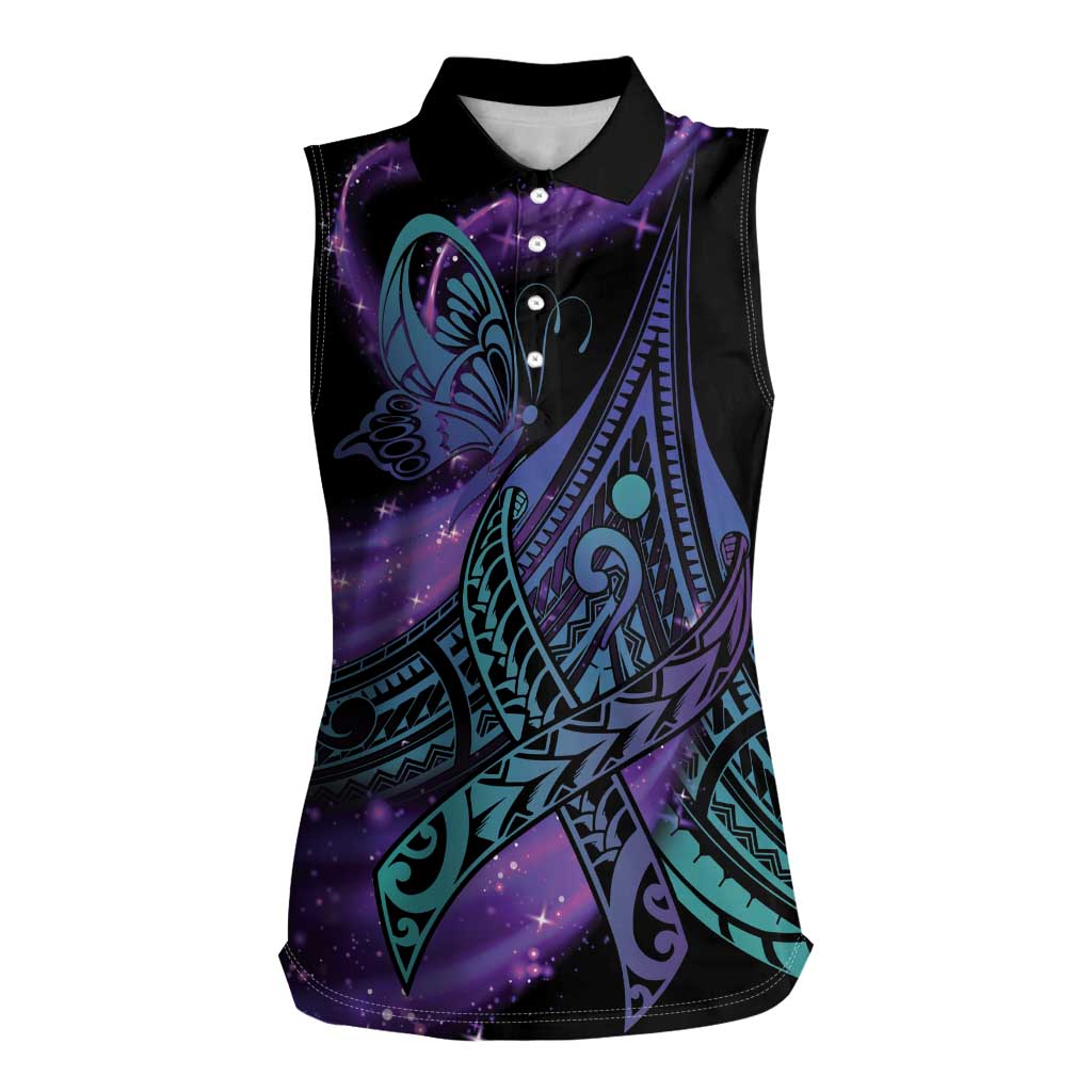 In September We Wear Teal And Purple Women Sleeveless Polo Shirt Magic Ribbon Semicolon