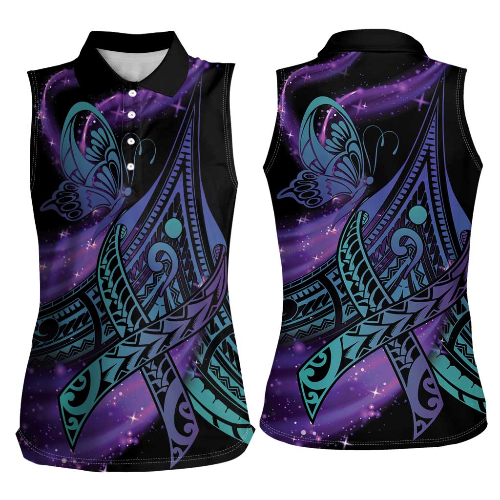 In September We Wear Teal And Purple Women Sleeveless Polo Shirt Magic Ribbon Semicolon