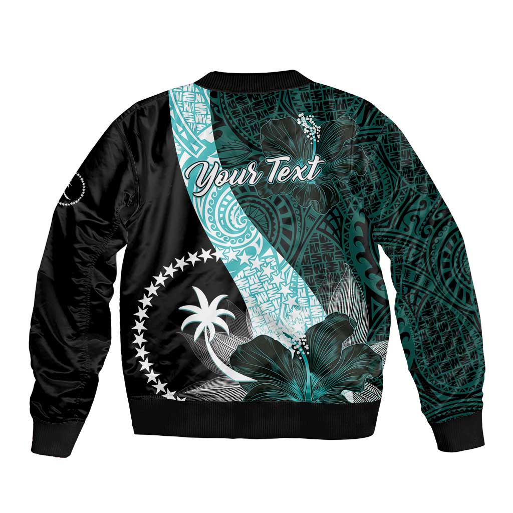 Chuuk Constitution Day Bomber Jacket Hibiscus Turquoise Pattern