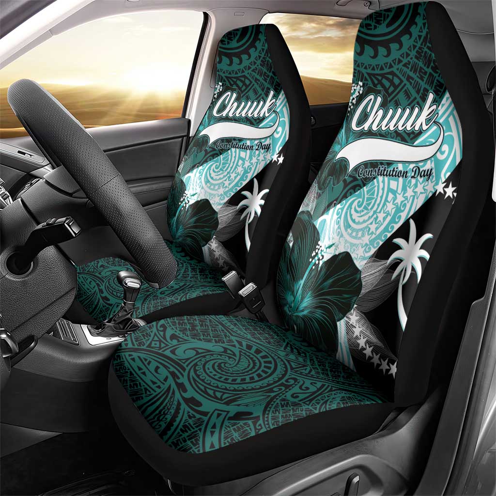 Chuuk Constitution Day Car Seat Cover Hibiscus Turquoise Pattern