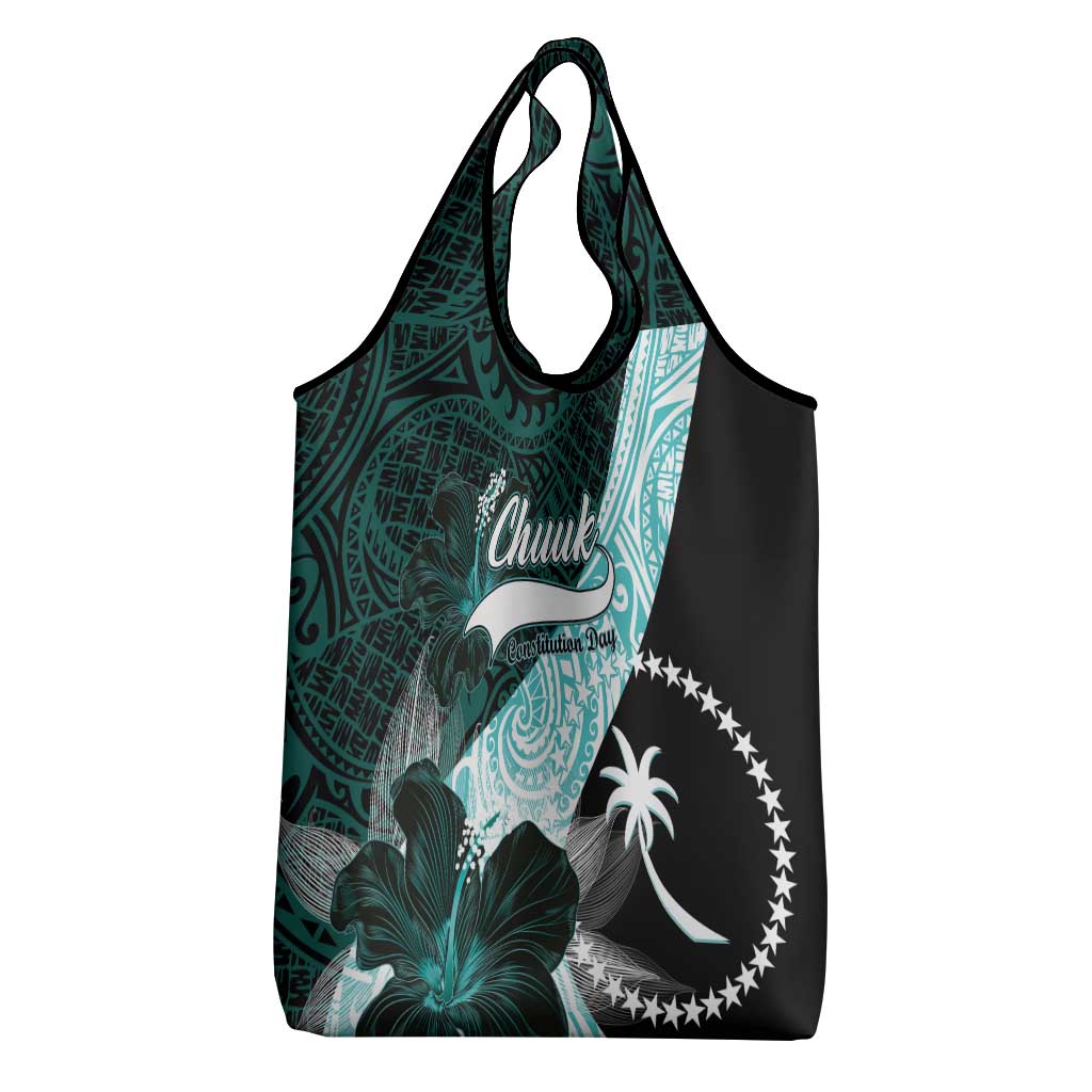 Chuuk Constitution Day Grocery Bag Hibiscus Turquoise Pattern LT01 - Polynesian Pride