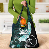 Chuuk Constitution Day Grocery Bag Hibiscus Turquoise Pattern LT01 - Polynesian Pride