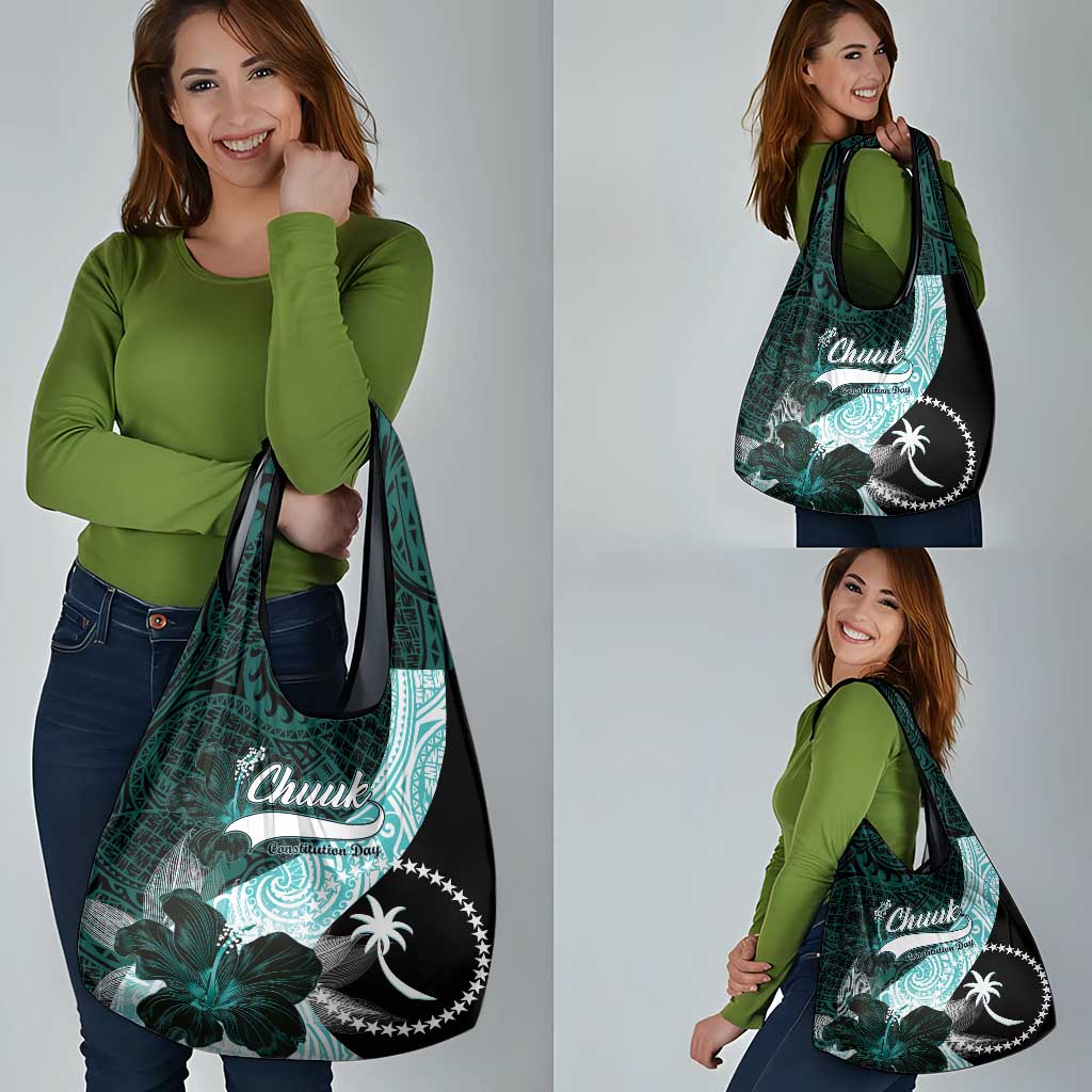 Chuuk Constitution Day Grocery Bag Hibiscus Turquoise Pattern LT01 - Polynesian Pride
