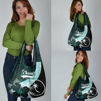 Chuuk Constitution Day Grocery Bag Hibiscus Turquoise Pattern LT01 - Polynesian Pride