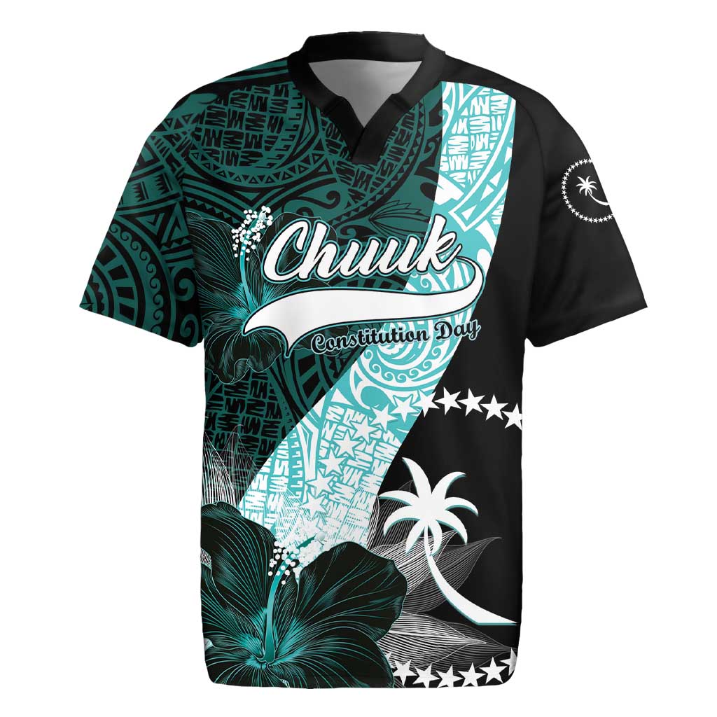 Chuuk Constitution Day Rugby Jersey Hibiscus Turquoise Pattern LT01 Turquoise - Polynesian Pride