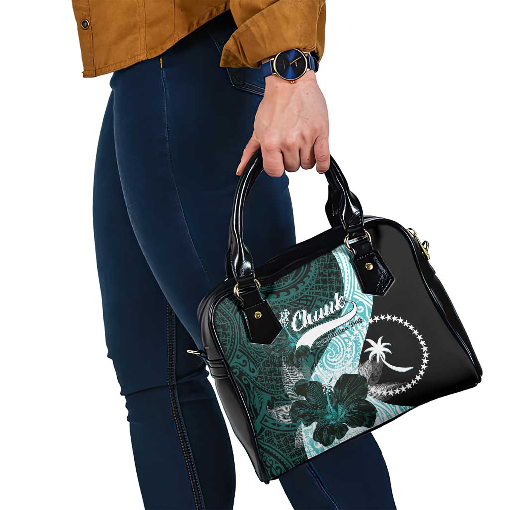 Chuuk Constitution Day Shoulder Handbag Hibiscus Turquoise Pattern LT01 - Polynesian Pride
