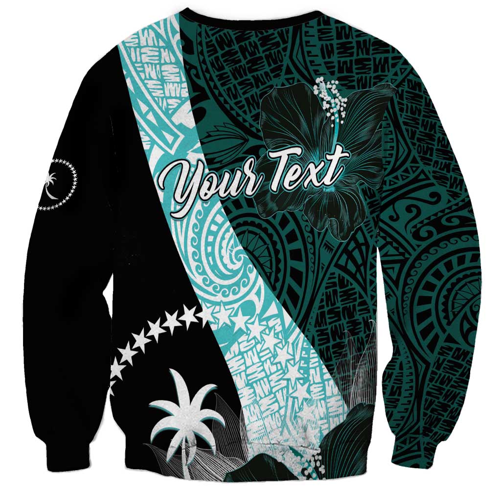 Chuuk Constitution Day Sweatshirt Hibiscus Turquoise Pattern