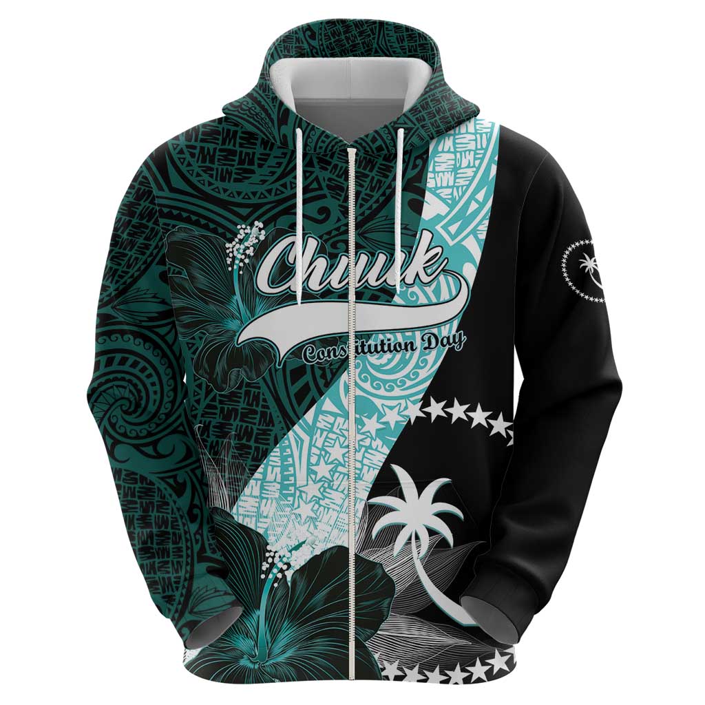 Chuuk Constitution Day Zip Hoodie Hibiscus Turquoise Pattern