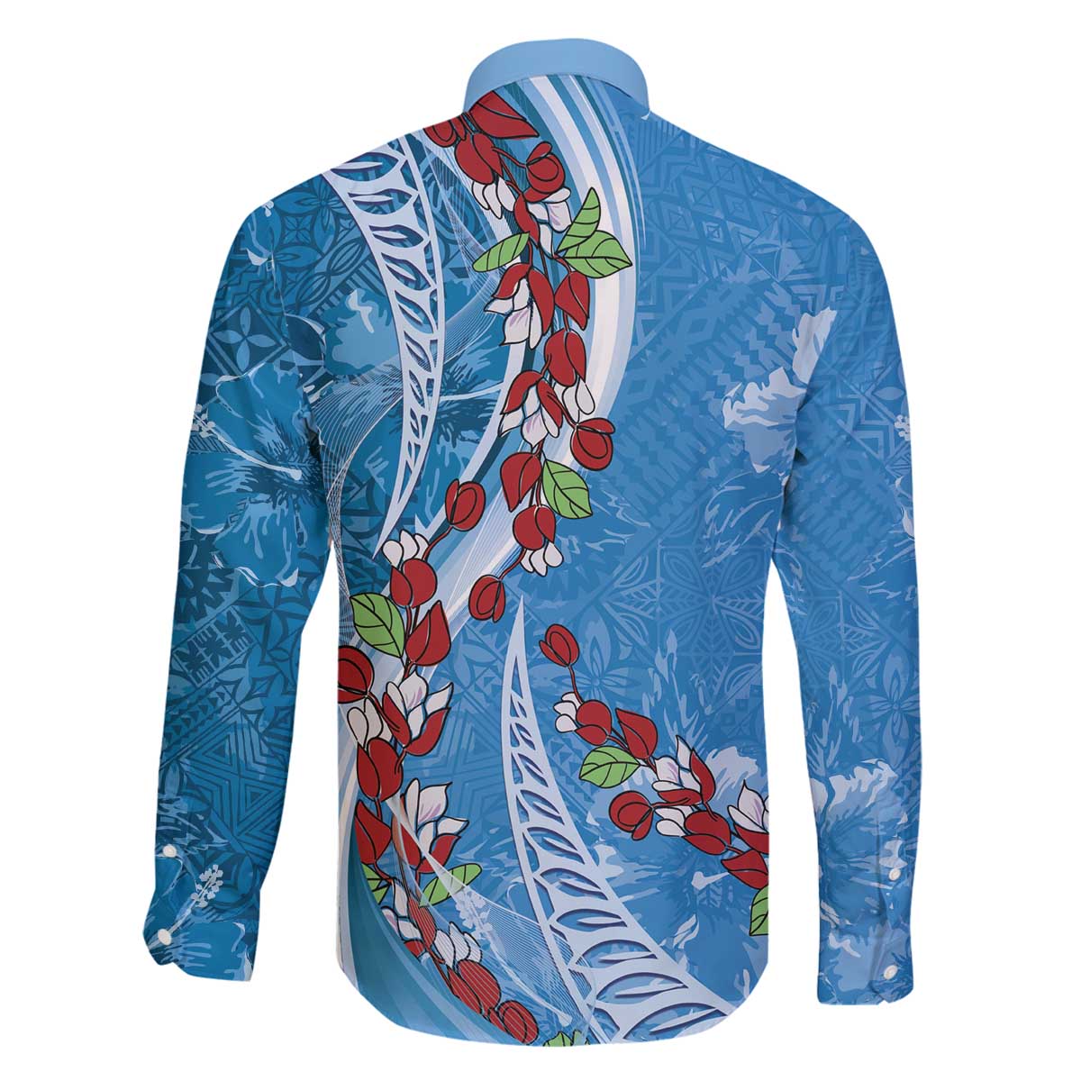 Fiji Tagimaucia Floral Family Matching Off The Shoulder Long Sleeve Dress and Hawaiian Shirt Tapa Pattern