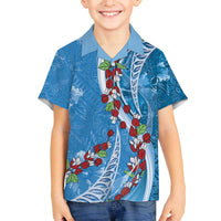 Fiji Tagimaucia Floral Family Matching Off Shoulder Short Dress and Hawaiian Shirt Tapa Pattern
