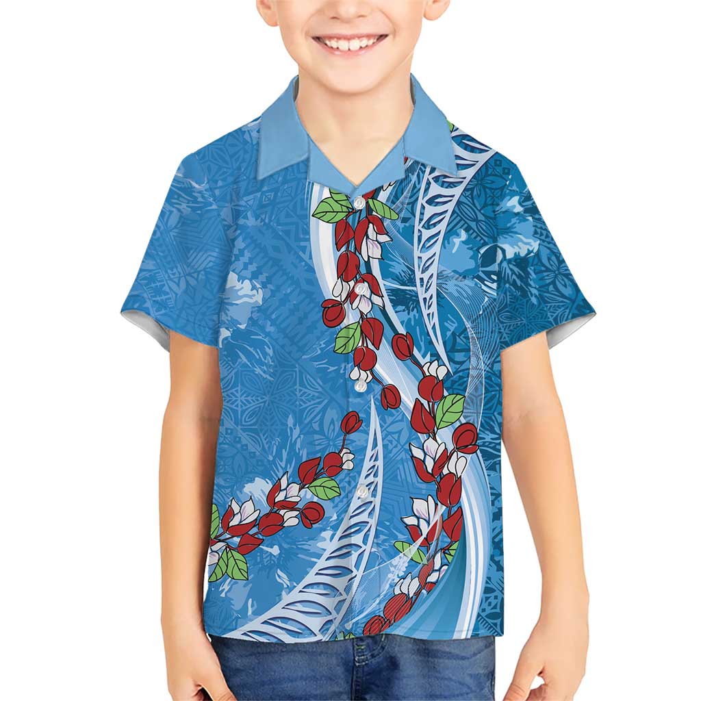 Fiji Tagimaucia Floral Kid Hawaiian Shirt Tapa Pattern