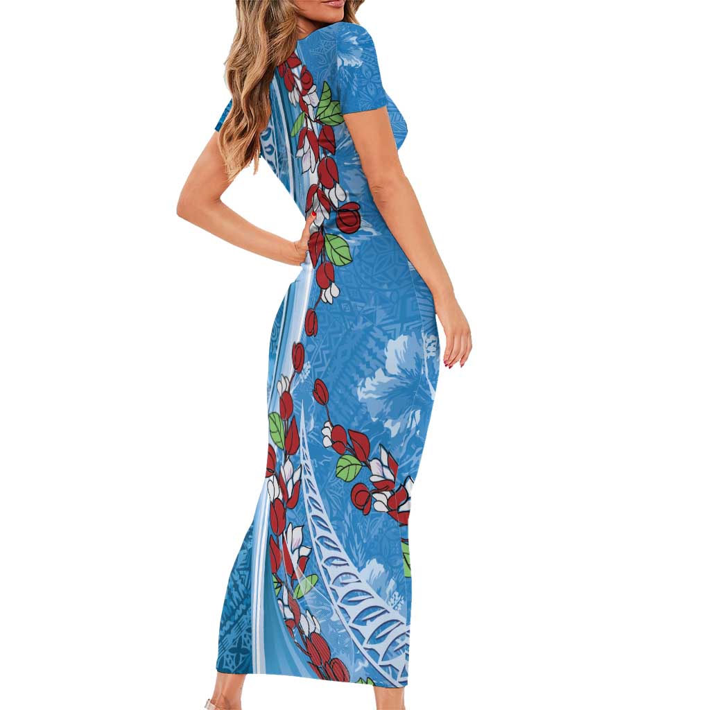 Fiji Tagimaucia Floral Short Sleeve Bodycon Dress Tapa Pattern