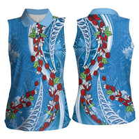 Fiji Tagimaucia Floral Women Sleeveless Polo Shirt Tapa Pattern