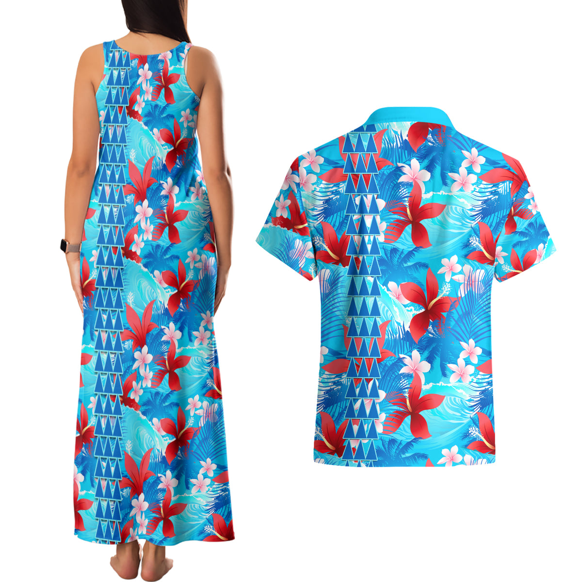 Hawaii Christmas Couples Matching Tank Maxi Dress and Hawaiian Shirt Santa Claus Surfing Kakau Tropical Style LT01 - Polynesian Pride