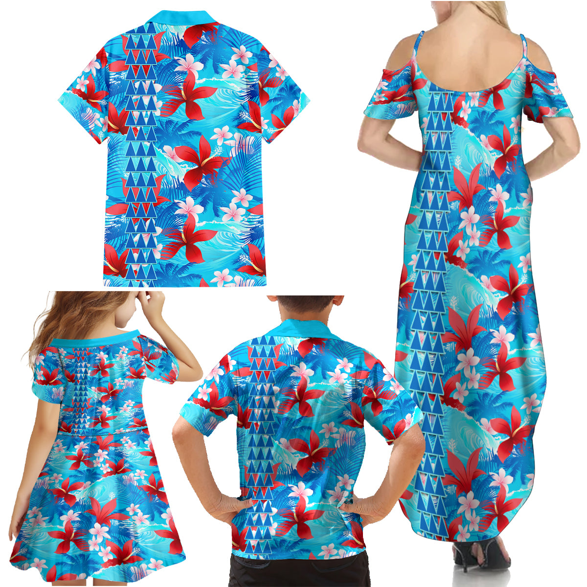 Hawaii Christmas Family Matching Summer Maxi Dress and Hawaiian Shirt Santa Claus Surfing Kakau Tropical Style LT01 - Polynesian Pride