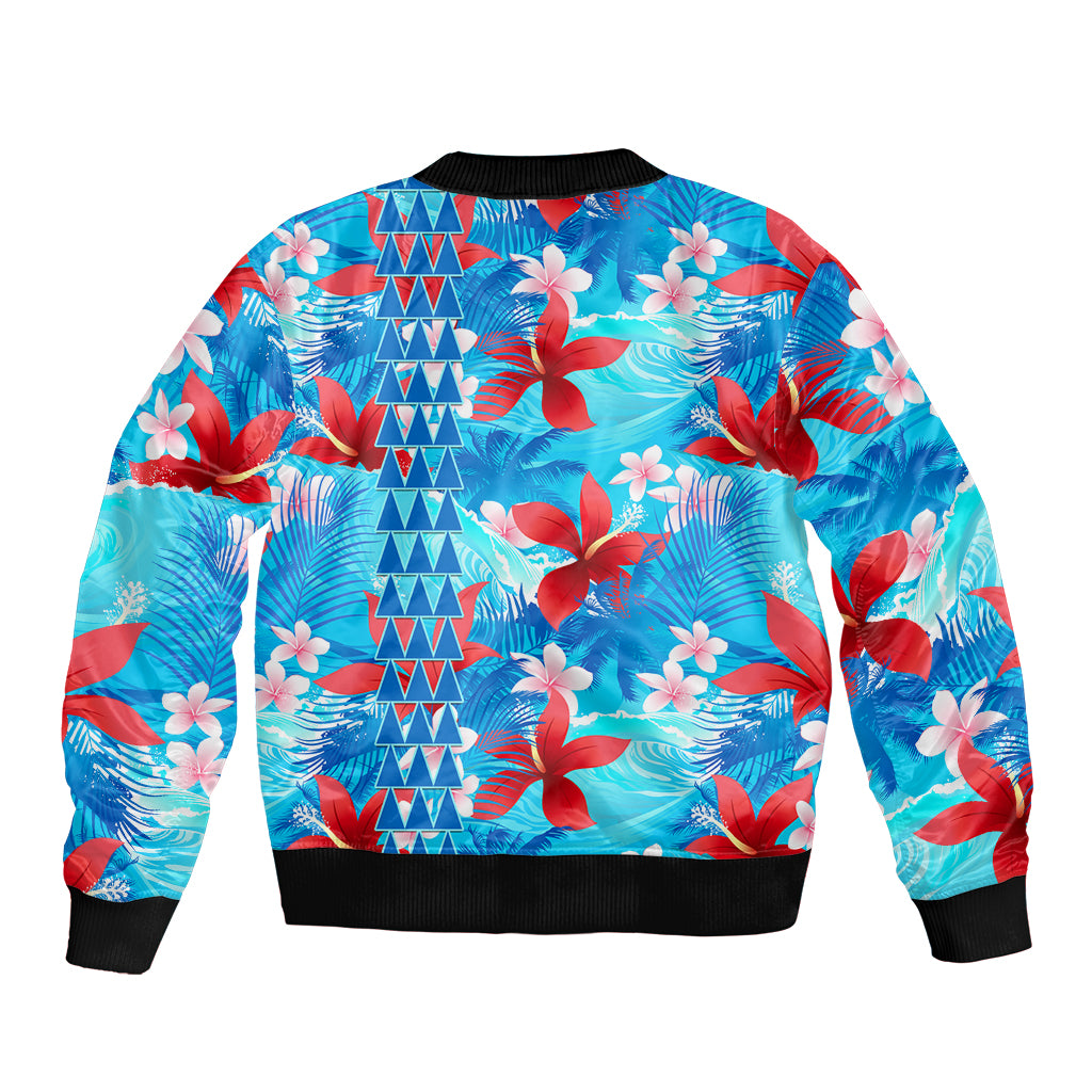 Hawaii Christmas Sleeve Zip Bomber Jacket Santa Claus Surfing Kakau Tropical Style LT01 - Polynesian Pride