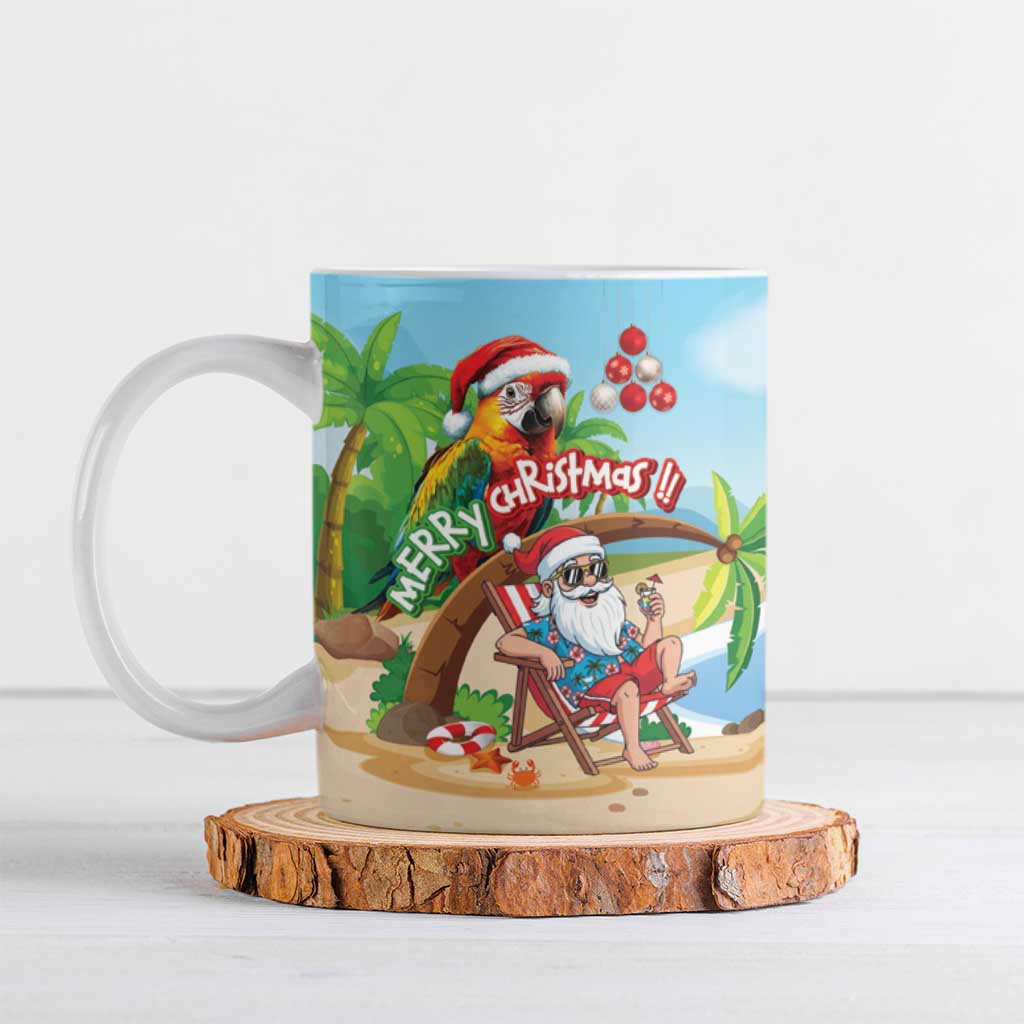 Personalized Hawaii Santa Parrot Christmas Ceramic Mug Summer Vibe - Polynesian Pride
