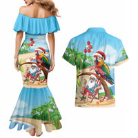 Personalized Hawaii Santa Parrot Christmas Couples Matching Mermaid Dress and Hawaiian Shirt Summer Vibe - Polynesian Pride
