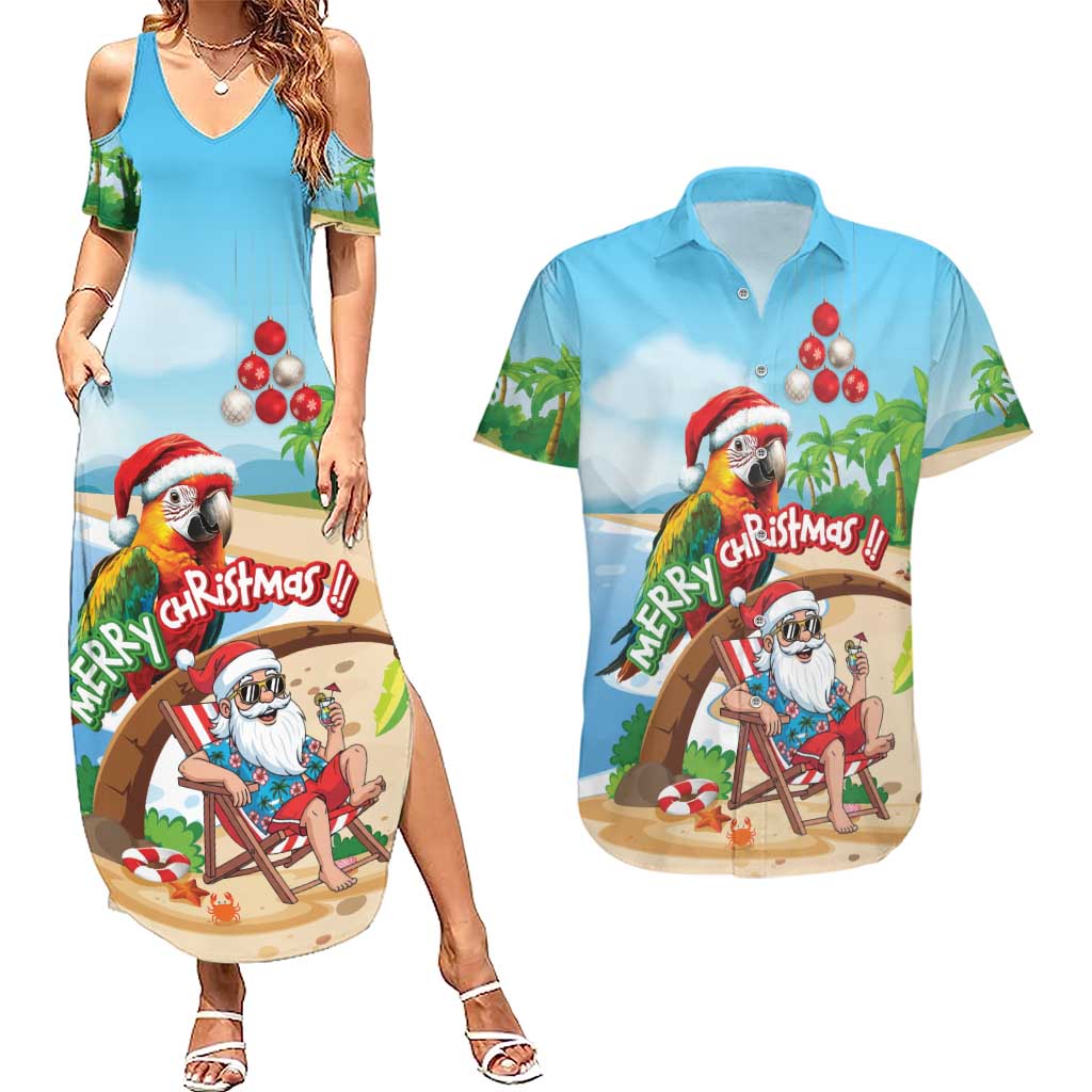 Personalized Hawaii Santa Parrot Christmas Couples Matching Summer Maxi Dress and Hawaiian Shirt Summer Vibe - Polynesian Pride