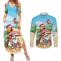 Personalized Hawaii Santa Parrot Christmas Couples Matching Summer Maxi Dress and Long Sleeve Button Shirt Summer Vibe - Polynesian Pride
