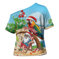 Personalized Hawaii Santa Parrot Christmas Cross Shoulder Shirt Summer Vibe - Polynesian Pride