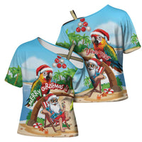 Personalized Hawaii Santa Parrot Christmas Cross Shoulder Shirt Summer Vibe - Polynesian Pride