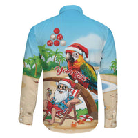 Personalized Hawaii Santa Parrot Christmas Family Matching Off The Shoulder Long Sleeve Dress and Hawaiian Shirt Summer Vibe LT01 - Polynesian Pride