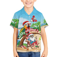 Personalized Hawaii Santa Parrot Christmas Family Matching Off Shoulder Short Dress and Hawaiian Shirt Summer Vibe - Polynesian Pride