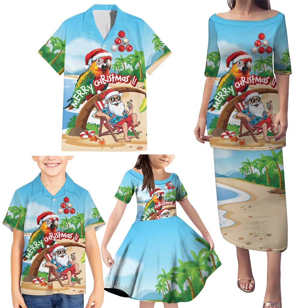 Personalized Hawaii Santa Parrot Christmas Family Matching Puletasi and Hawaiian Shirt Summer Vibe - Polynesian Pride