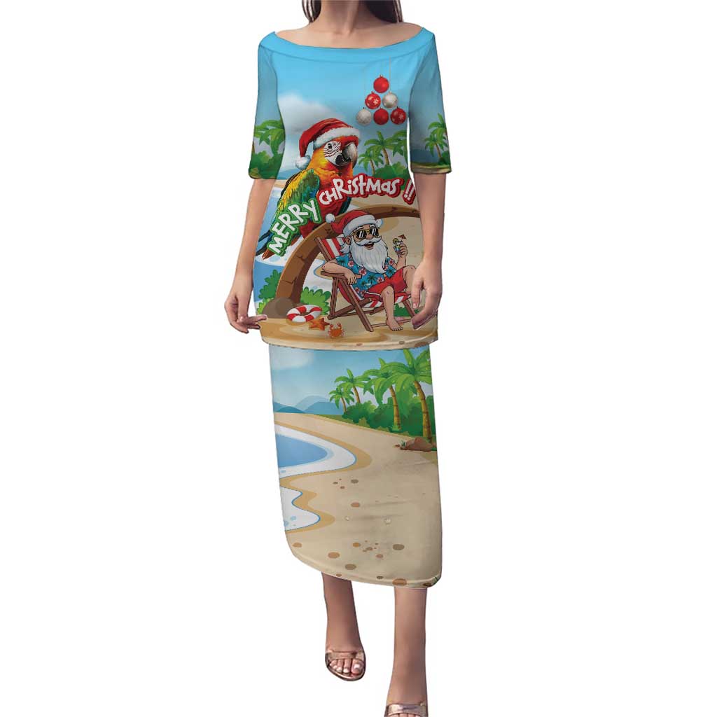 Personalized Hawaii Santa Parrot Christmas Family Matching Puletasi and Hawaiian Shirt Summer Vibe - Polynesian Pride