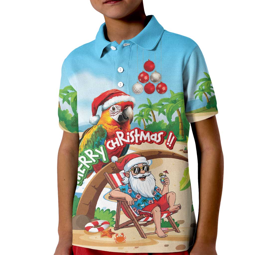 Personalized Hawaii Santa Parrot Christmas Kid Polo Shirt Summer Vibe - Polynesian Pride