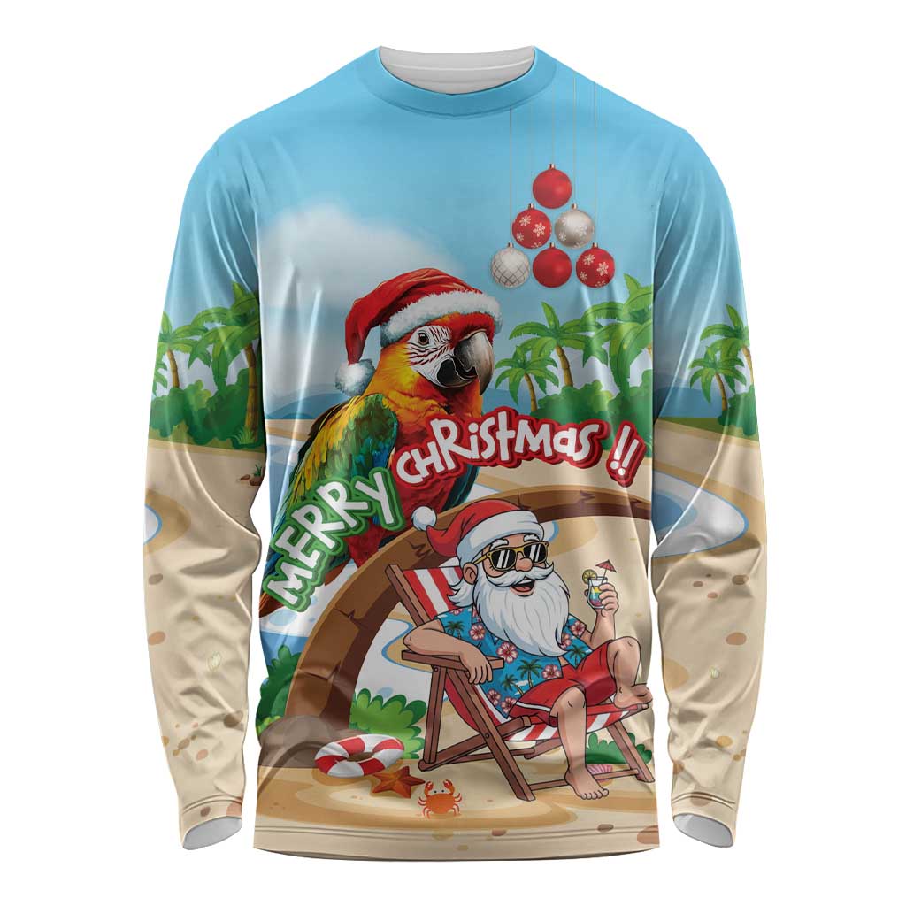 Personalized Hawaii Santa Parrot Christmas Long Sleeve Shirt Summer Vibe - Polynesian Pride