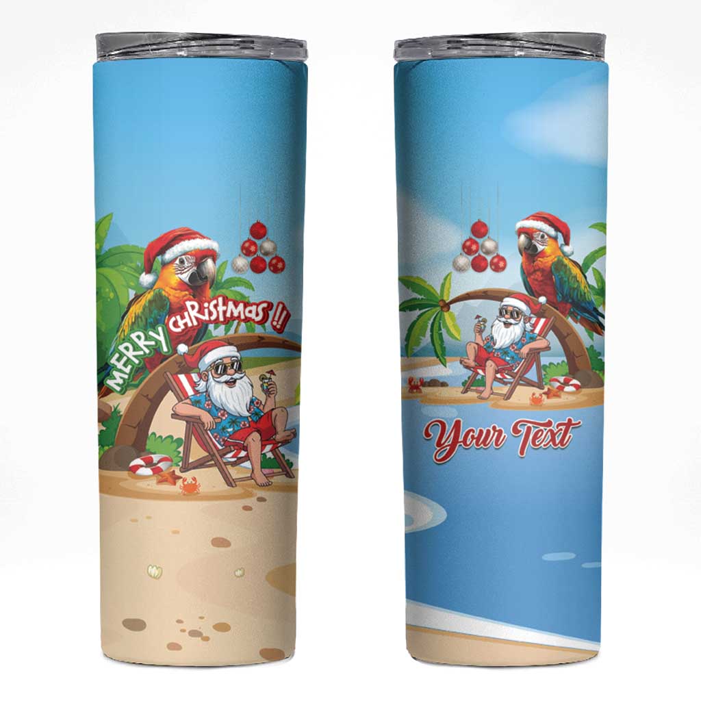 Personalized Hawaii Santa Parrot Christmas Skinny Tumbler Summer Vibe LT01 Blue - Polynesian Pride