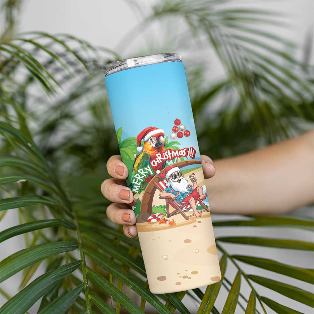 Personalized Hawaii Santa Parrot Christmas Skinny Tumbler Summer Vibe LT01 - Polynesian Pride