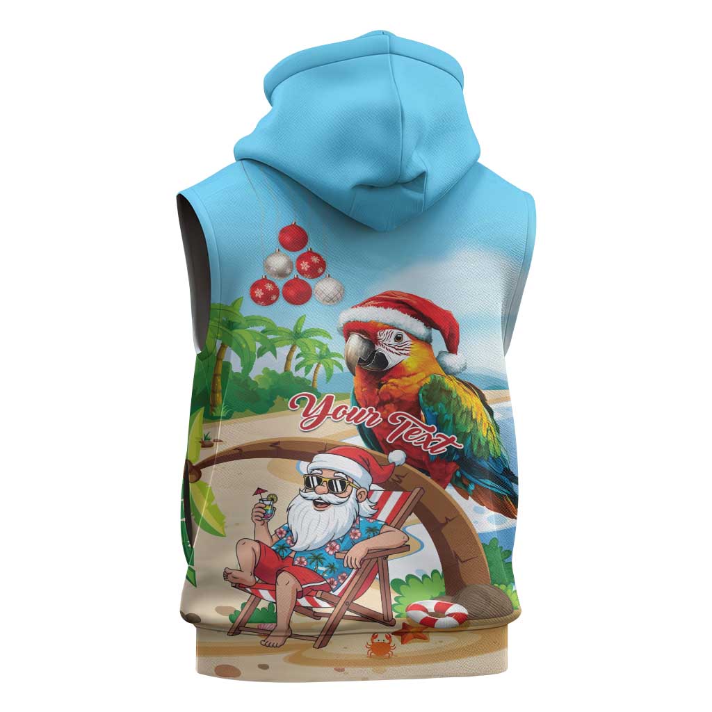 Personalized Hawaii Santa Parrot Christmas Sleeveless Hoodie Summer Vibe - Polynesian Pride