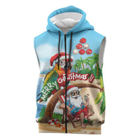 Personalized Hawaii Santa Parrot Christmas Sleeveless Zip Hoodie Summer Vibe LT01 Blue - Polynesian Pride