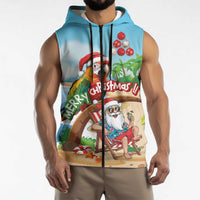 Personalized Hawaii Santa Parrot Christmas Sleeveless Zip Hoodie Summer Vibe LT01 - Polynesian Pride