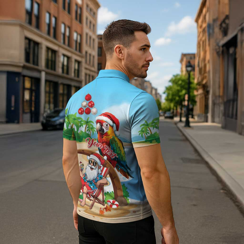 Personalized Hawaii Santa Parrot Christmas Zipper Polo Shirt Summer Vibe - Polynesian Pride