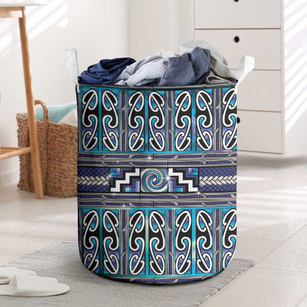 Maori Matariki Laundry Basket Blue Galaxy Aesthetic Koru Art