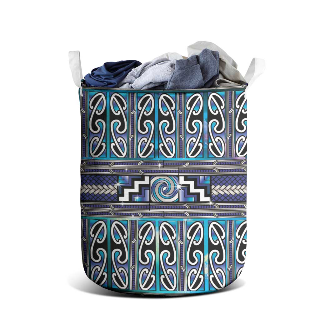 Maori Matariki Laundry Basket Blue Galaxy Aesthetic Koru Art