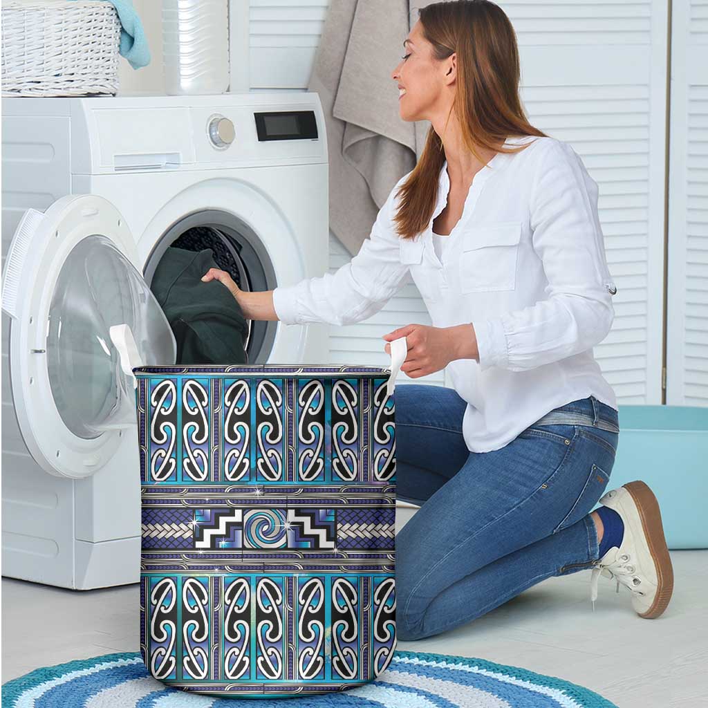 Maori Matariki Laundry Basket Blue Galaxy Aesthetic Koru Art