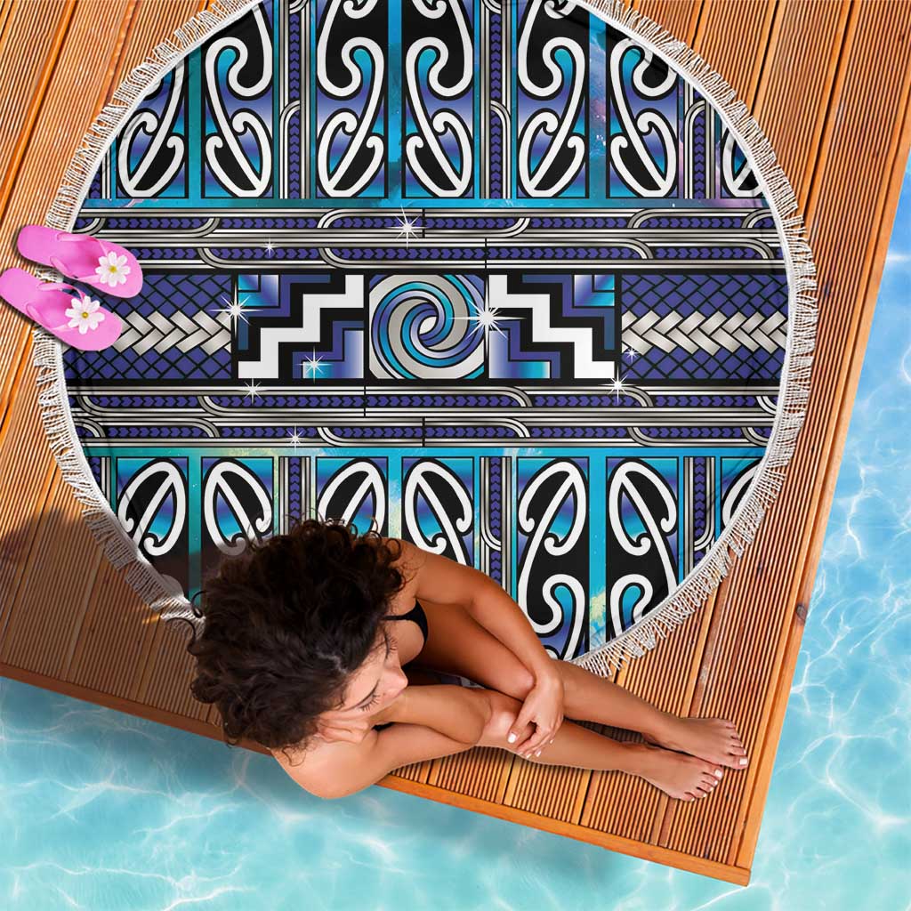 Maori Matariki Beach Blanket Blue Galaxy Aesthetic Koru Art