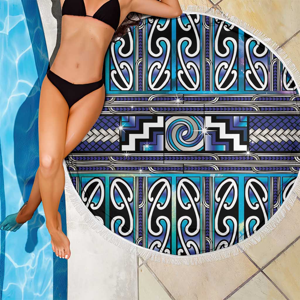 Maori Matariki Beach Blanket Blue Galaxy Aesthetic Koru Art