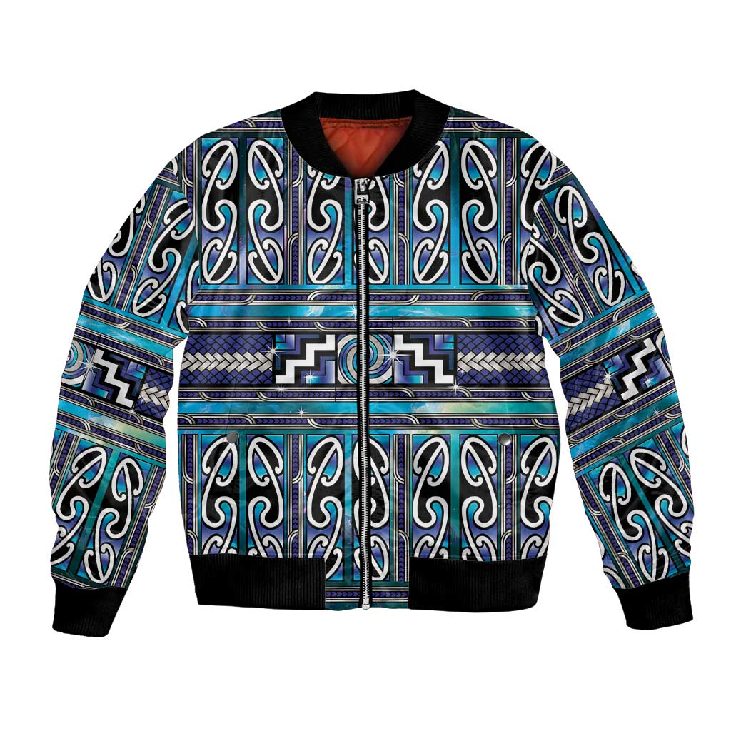 Maori Matariki Bomber Jacket Blue Galaxy Aesthetic Koru Art