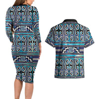 Maori Matariki Couples Matching Long Sleeve Bodycon Dress and Hawaiian Shirt Blue Galaxy Aesthetic Koru Art