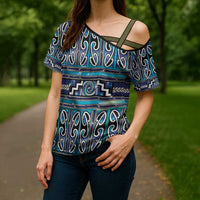 Maori Matariki Cross Shoulder Shirt Blue Galaxy Aesthetic Koru Art