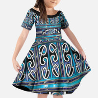 Maori Matariki Family Matching Long Sleeve Bodycon Dress and Hawaiian Shirt Blue Galaxy Aesthetic Koru Art LT01 Daughter's Dress Blue - Polynesian Pride